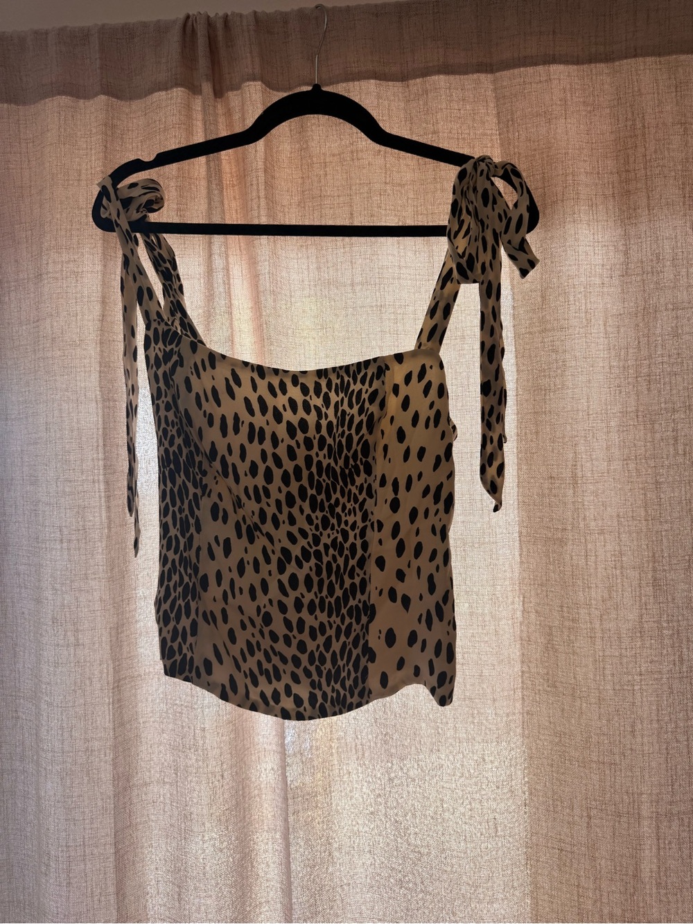 Tie-Shoulder Leopard Print Cami Top - Black on Cream
